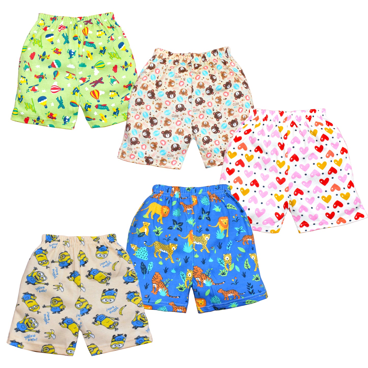 VParents cotton Infant Boys & Girls baby Shorts Printed Set of 5 - Multi-Coloured -Assorted Design