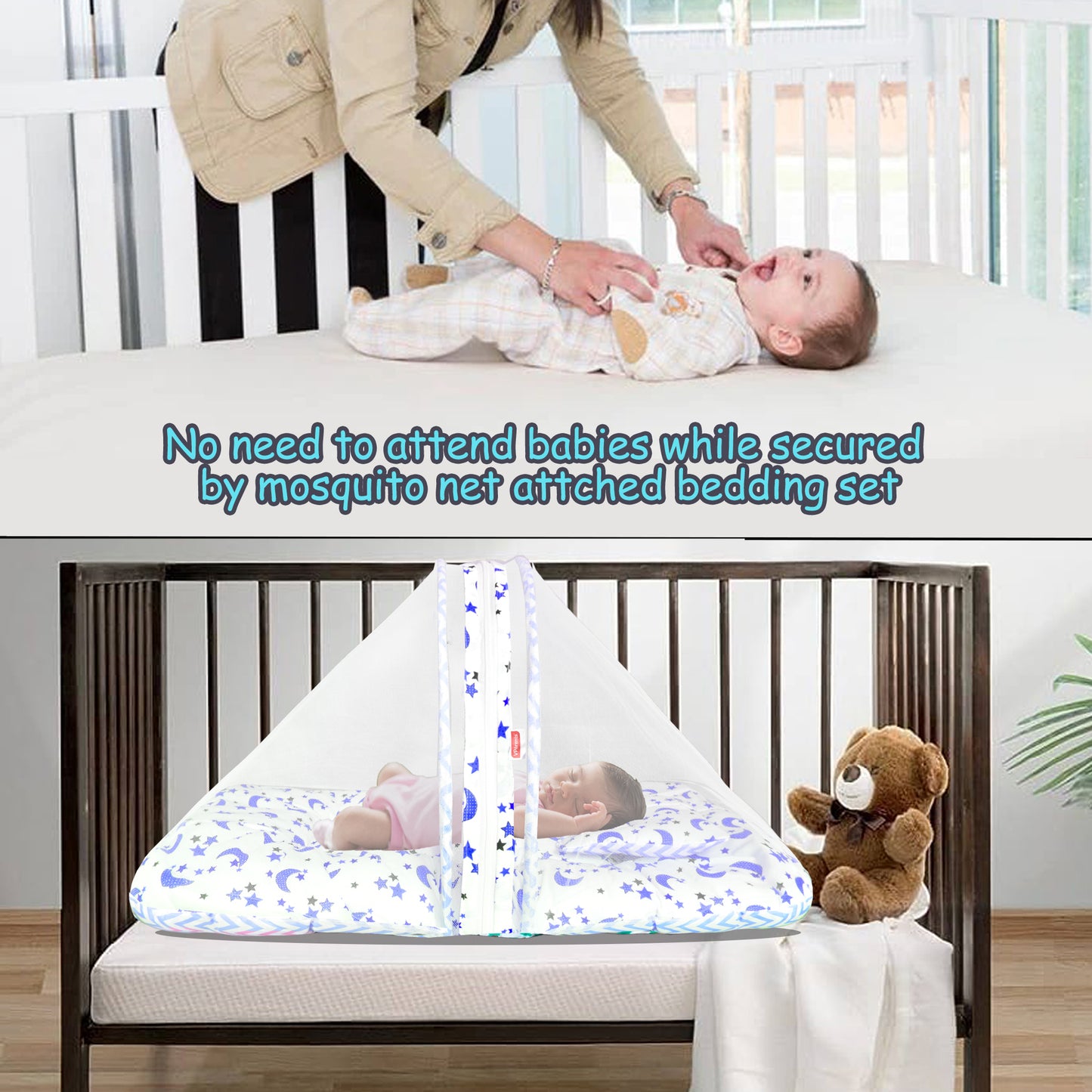 VParents galaxy  Baby Bed with Mosquito Net with Zip Closure & Neck Pillow, Baby Bedding for New Born