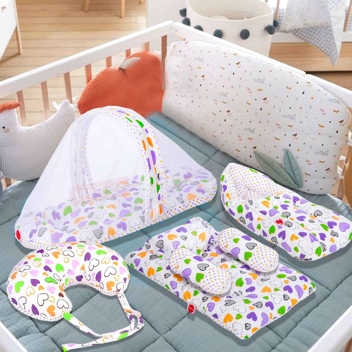 Daisy Baby 4 Piece Bedding Set with Pillow and Bolsters Sleeping Bag and Bedding Set and Feeding Pillow Combo