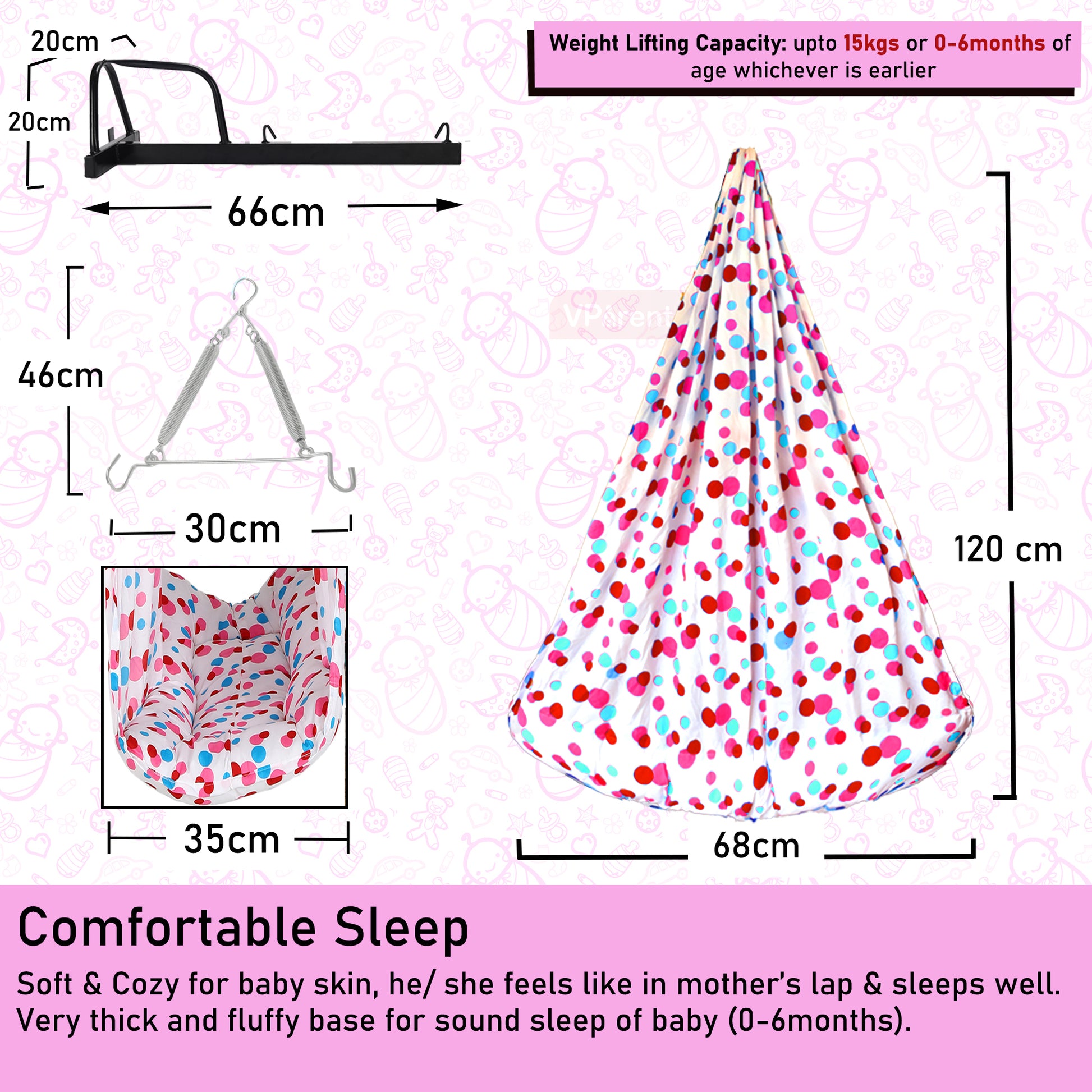 VParents Preemie Baby Swing Cradle with Mosquito Net Spring and Metal Window Cradle Hanger VParents