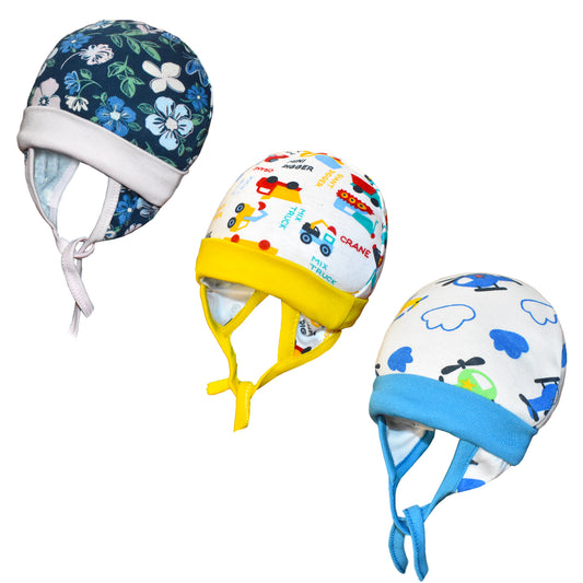 Vparents Cotton Cap For New Born Baby Baby Boy&Girl Pack Of 3  Multicolor - Assorted Design