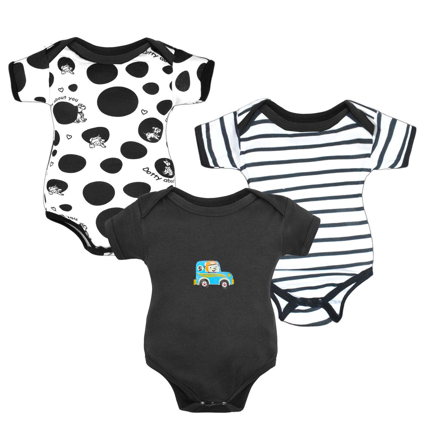 Bodice Half Sleeves Baby Romper Body Suits Jump Suit for Boys and Girls Set of 3 (Black)