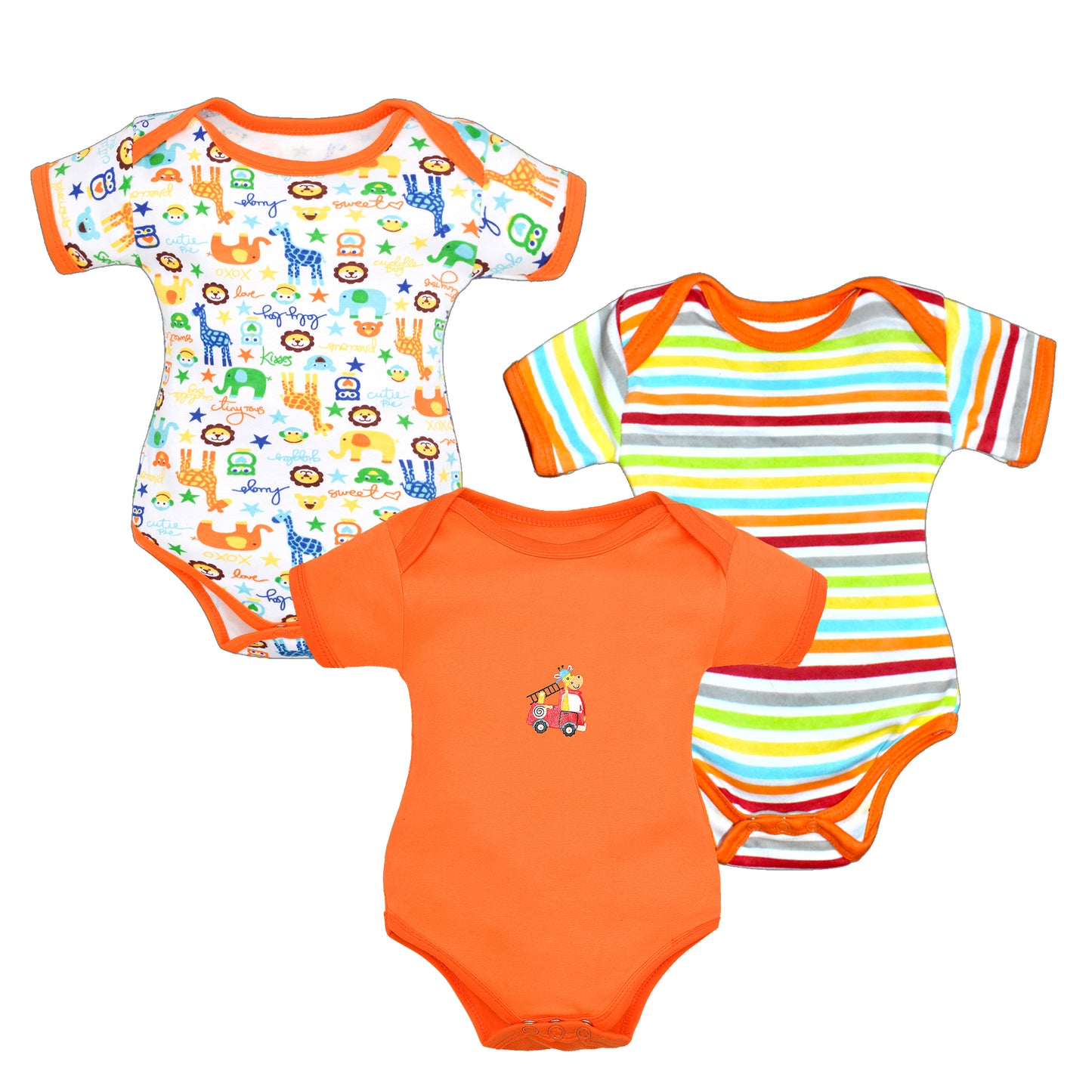Bodice Half Sleeves Baby Romper Body Suits Jump Suit for Boys and Girls Set of 3 (Orange)