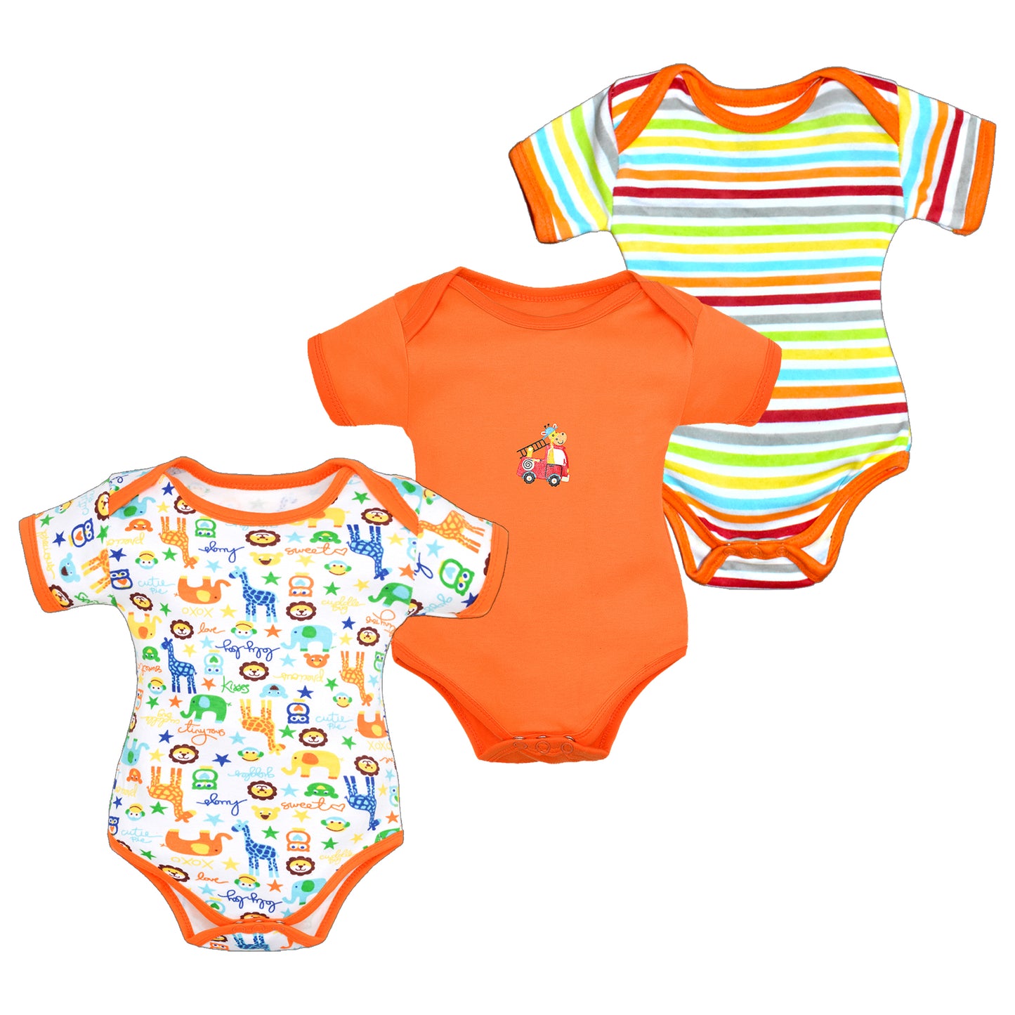 Bodice Half Sleeves Baby Romper Body Suits Jump Suit for Boys and Girls Set of 3 (Orange)