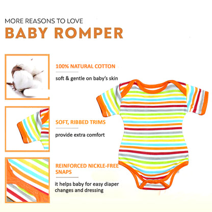 Bodice Half Sleeves Baby Romper Body Suits Jump Suit for Boys and Girls Set of 3 (Orange)