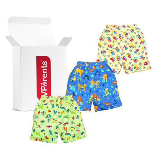 VParents cotton Infant Boys & Girls baby Shorts Printed Set of 3 - Multi-Coloured -Assorted Design VParents