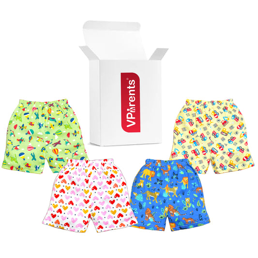 VParents cotton Infant Boys & Girls baby Shorts Printed Set of 4 - Multi-Coloured -Assorted Design VParents