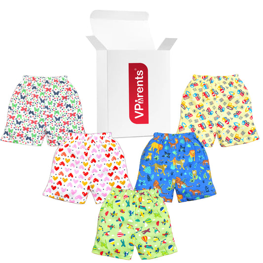 VParents cotton Infant Boys & Girls baby Shorts Printed Set of 5 - Multi-Coloured -Assorted Design VParents