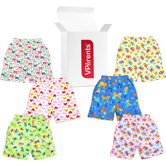 VParents cotton Infant Boys & Girls baby Shorts Printed Set of 6 - Multi-Coloured -Assorted Design VParents