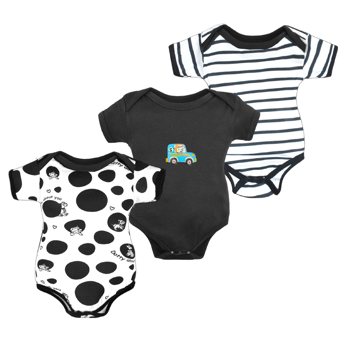 Bodice Half Sleeves Baby Romper Body Suits Jump Suit for Boys and Girls Set of 3 (Black)