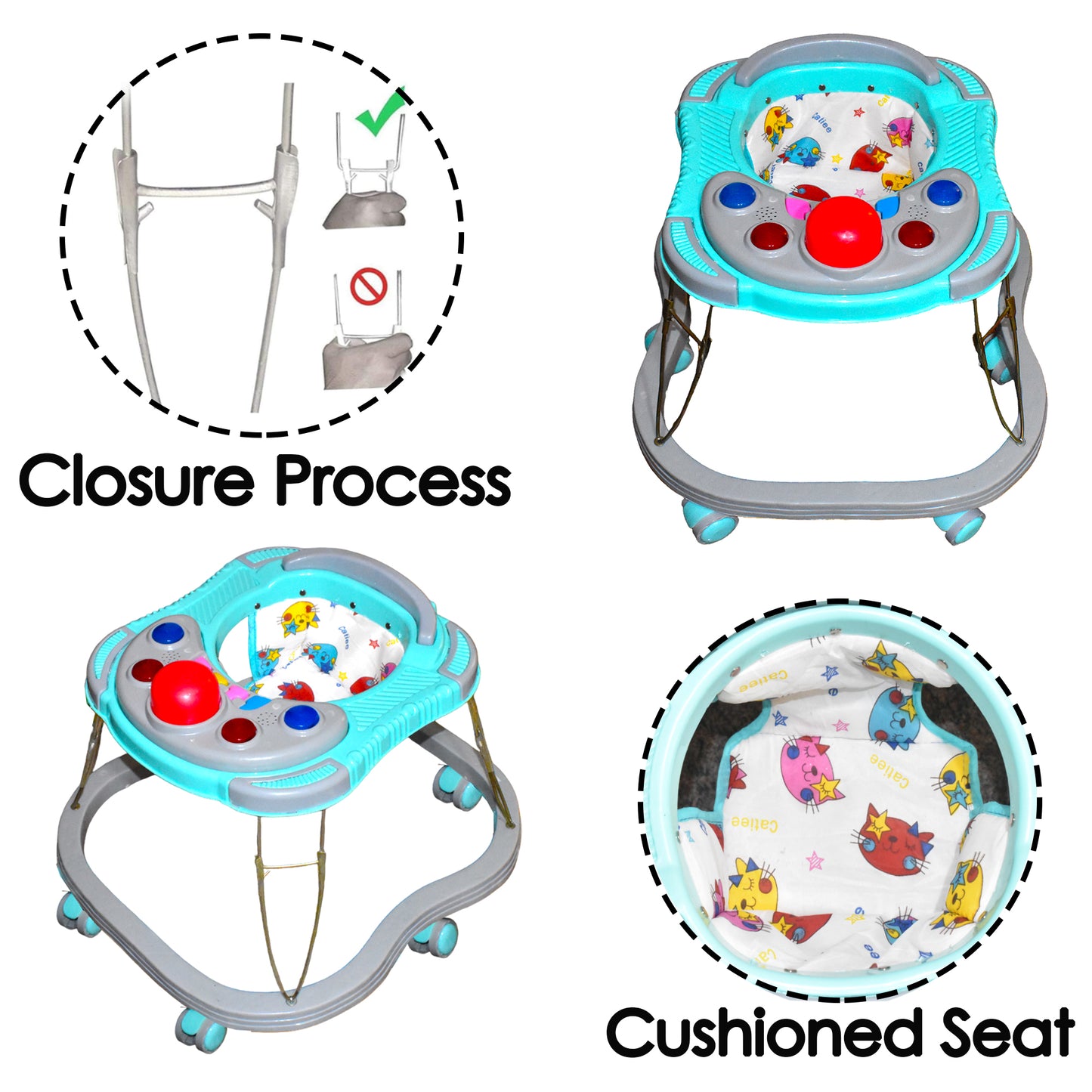 VParents baby Walker with Cushion Seat |Foldable Activity Walker for Baby with Music| 6-18 Months Boys Girls -Poppy VParents