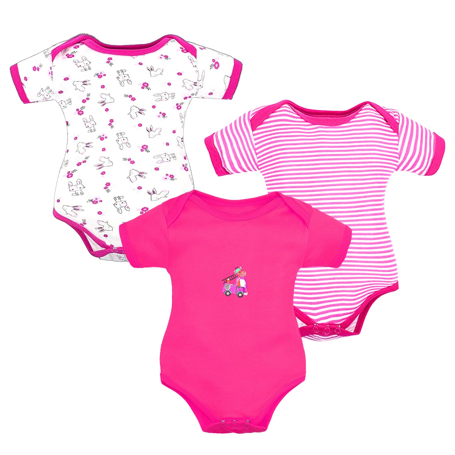 Bodice Half Sleeves Baby Romper Body Suits Jump Suit for Boys and Girls Set of 3 (Pink)