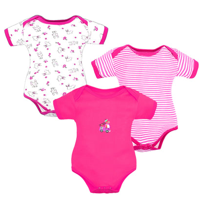 Bodice Half Sleeves Baby Romper Body Suits Jump Suit for Boys and Girls Set of 3 (Pink)