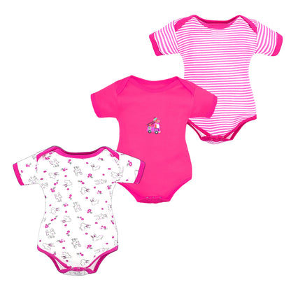 Bodice Half Sleeves Baby Romper Body Suits Jump Suit for Boys and Girls Set of 3 (Pink)