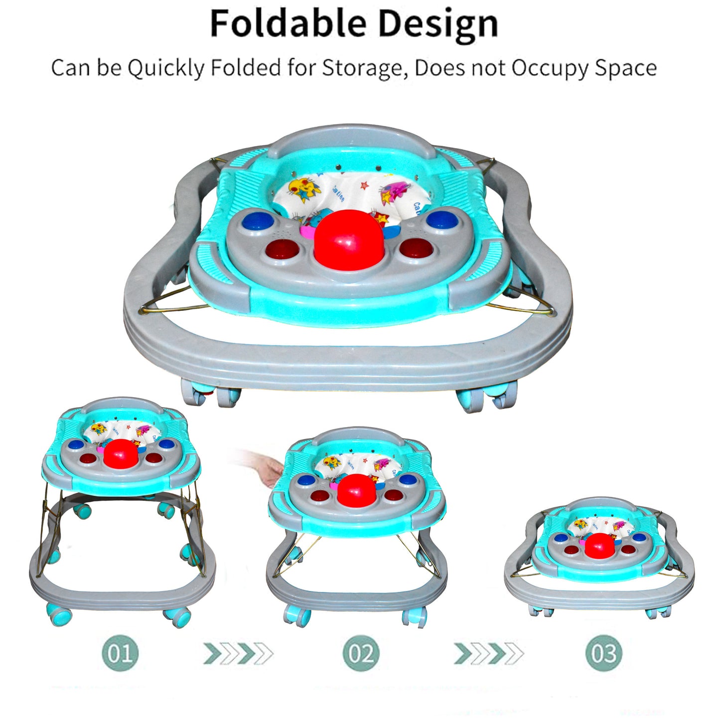 VParents baby Walker with Cushion Seat |Foldable Activity Walker for Baby with Music| 6-18 Months Boys Girls -Poppy VParents