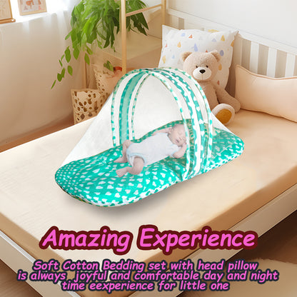 VParents   ROSY Baby Bed with Mosquito Net with Zip Closure & Neck Pillow, Baby Bedding for New Born