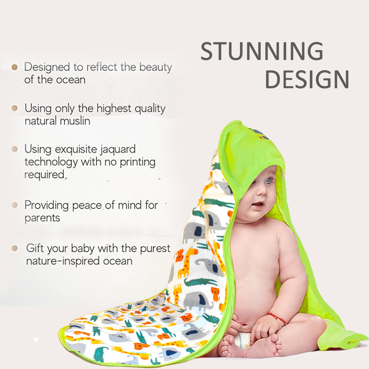 VParents cotton New Born Baby Hooded Wrapper Blanket, Double layer 0-12 Months -Assorted design deo VParents