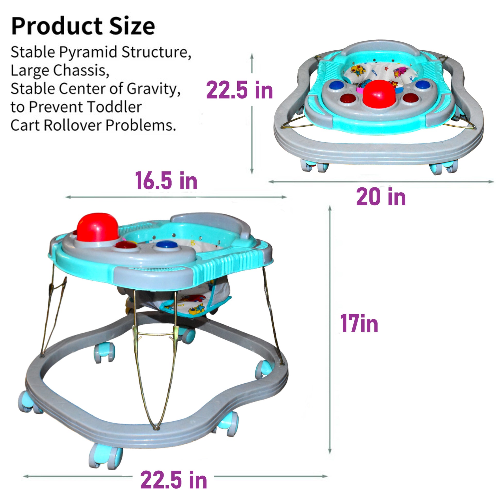 VParents baby Walker with Cushion Seat |Foldable Activity Walker for Baby with Music| 6-18 Months Boys Girls -Poppy VParents