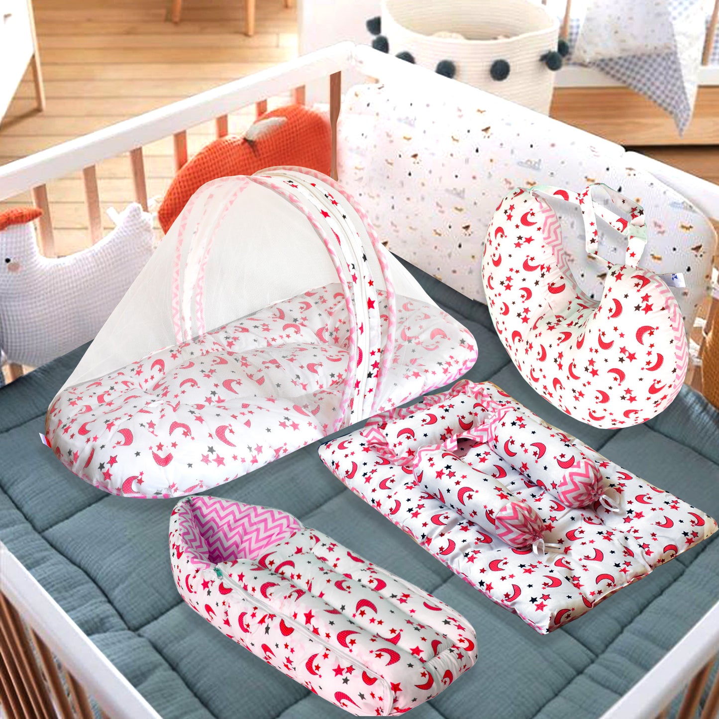 Galaxy Baby 4 Piece Bedding Set with Pillow and Bolsters Sleeping Bag and Bedding Set and Feeding Pillow Combo