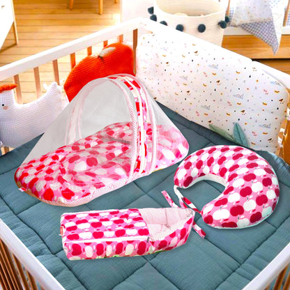 VParents cheeky cheeky  Baby Feeding Pillow Bedding Set with Mosquito net and Sleeping Bag Combo Cotton, 0-6 Months, 3 Pcs