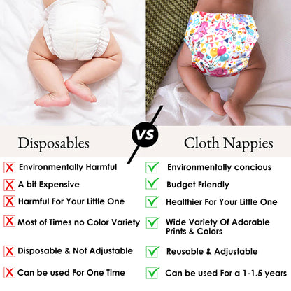 Jumbo and Ice-cream Print Reusable and Adjustable Cloth Diapers With Insert (Pack of 2)