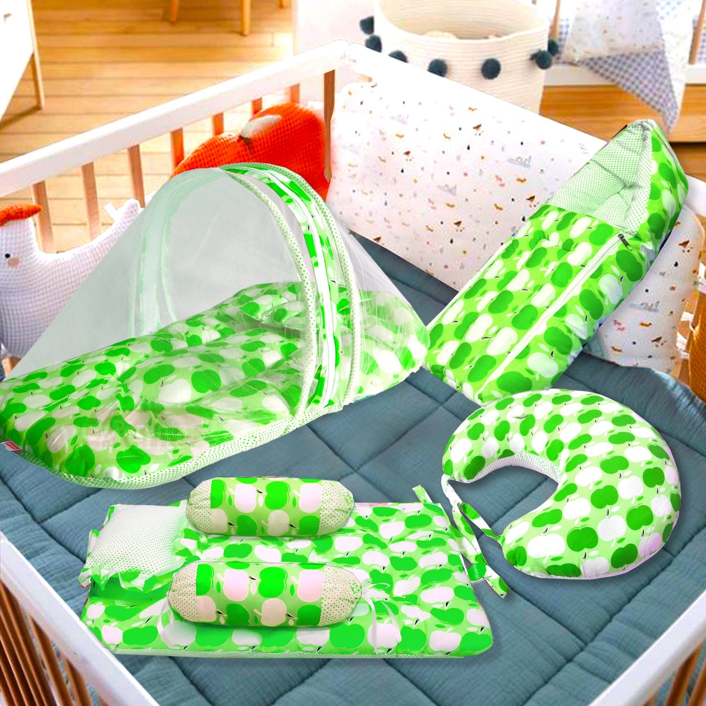 VParents Cheeky Cheeky  Baby 4 Piece Bedding Set with Pillow and Bolsters Sleeping Bag and Bedding Set and Feeding Pillow Combo