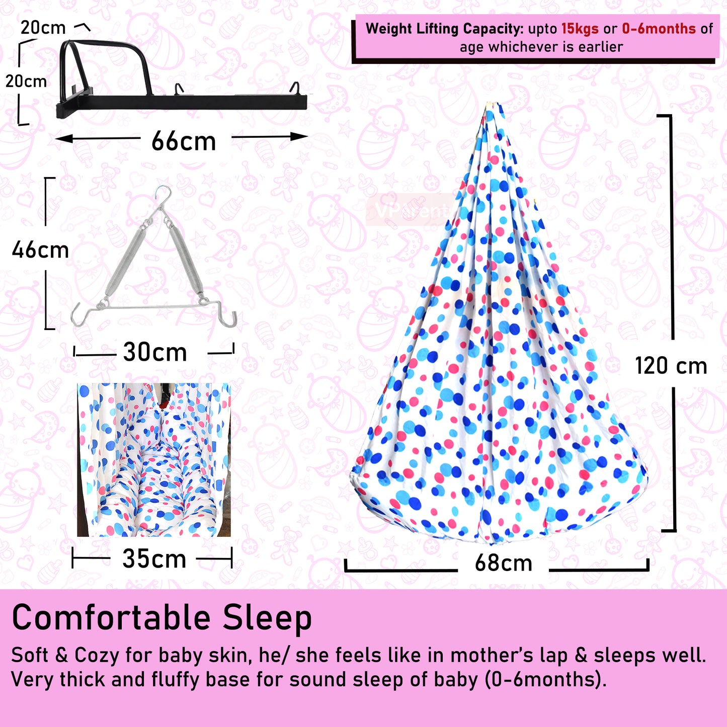 VParents Preemie Baby Swing Cradle with Mosquito Net Spring and Metal Window Cradle Hanger VParents