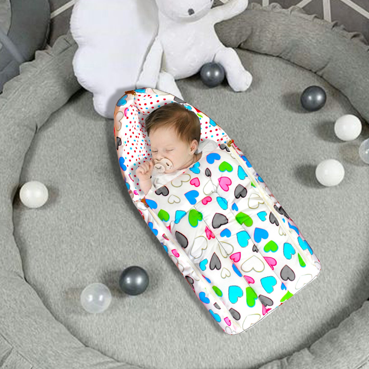VParents daisy  Baby Feeding Pillow Bedding Set with Mosquito net and Sleeping Bag Combo Cotton, 0-6 Months, 3 Pcs