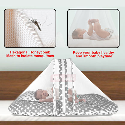 VParents Rosy Baby Feeding Pillow Bedding Set with Mosquito net and Sleeping Bag Combo Cotton, 0-6 Months, 3 Pcs