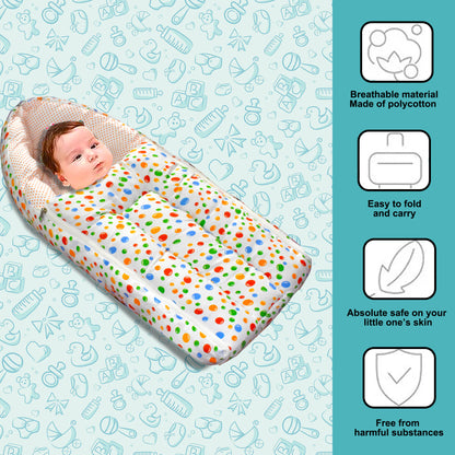 VParents Bluebell   Baby Feeding Pillow Bedding Set with Mosquito net and Sleeping Bag Combo Cotton, 0-6 Months, 3 Pcs