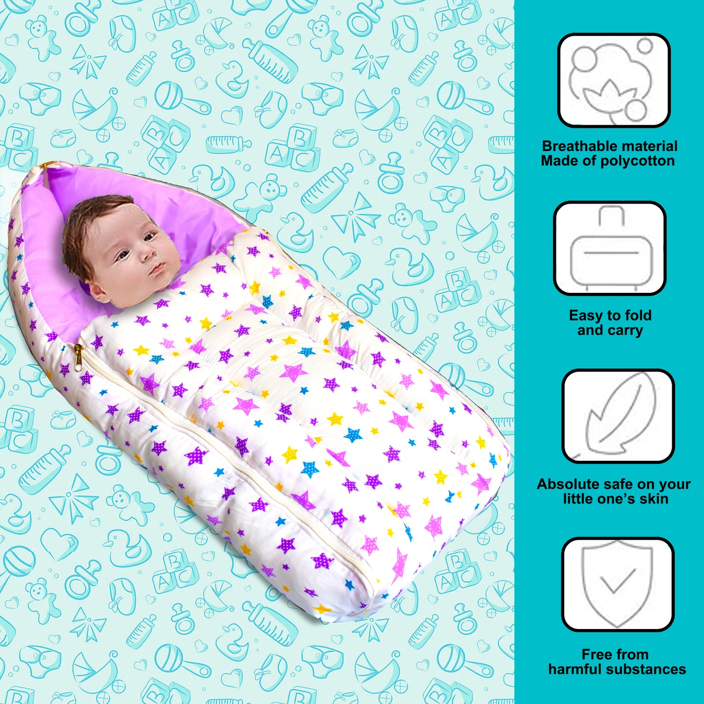 VParents joy Baby 4 Piece Bedding Set with Pillow and Bolsters Sleeping Bag and Bedding Set and Feeding Pillow Combo