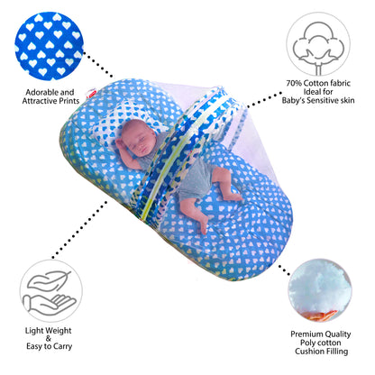 VParents Rosy Baby Feeding Pillow Bedding Set with Mosquito net and Sleeping Bag Combo Cotton, 0-6 Months, 3 Pcs