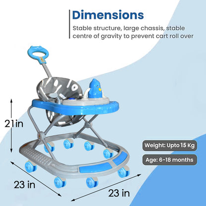 VParents Baby Walker with Parental Push Handle Height Adjustable with Light, Rattle & Musical Toys, Cushioned Walker for Baby 6-18months -Comfy VParents