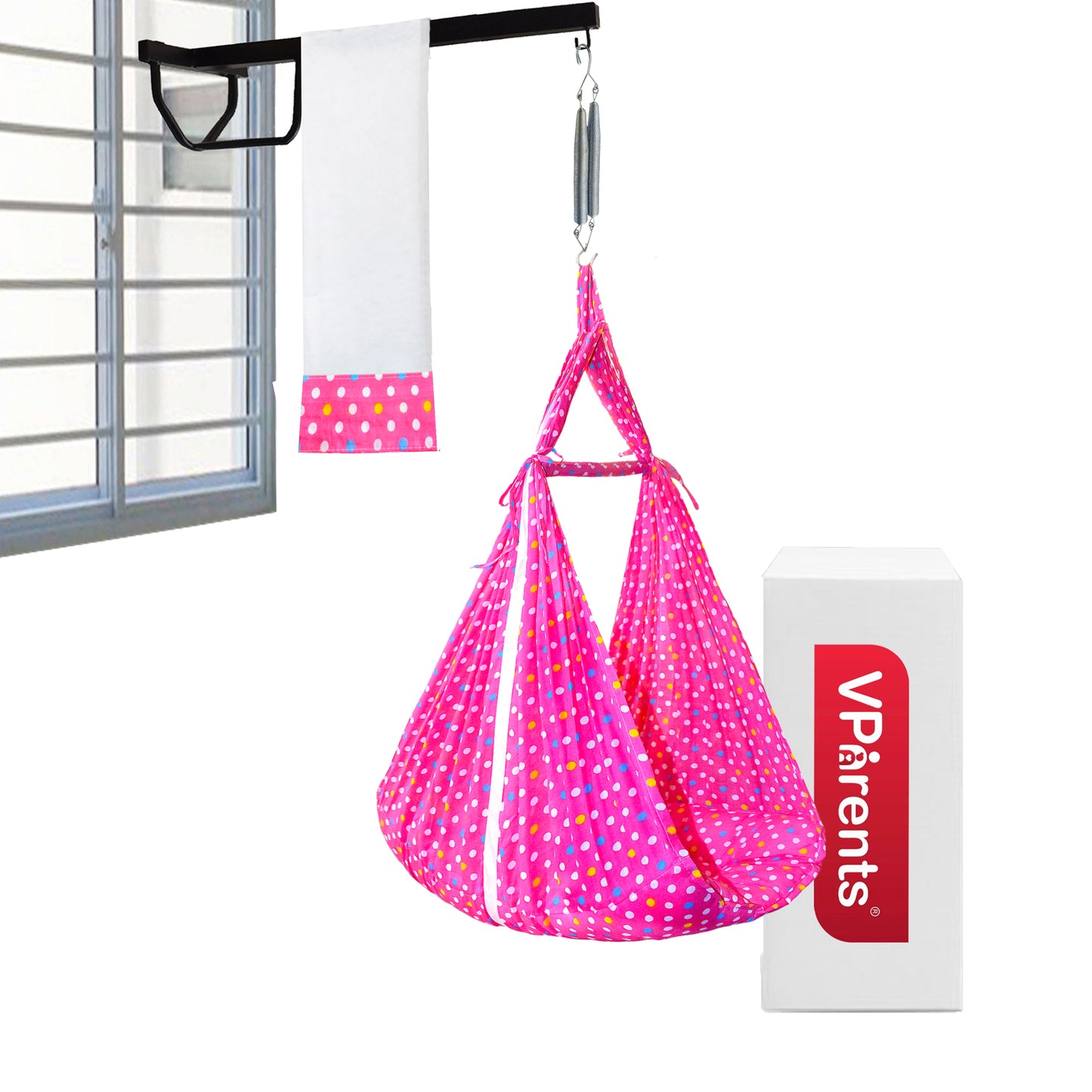 VParents Tot Baby Swing Cradle with Mosquito net Spring and Metal Window Cradle Hanger VParents