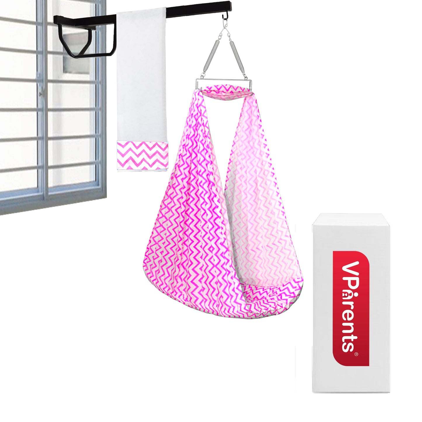 VParents Cherub Baby Swing Cradle with Mosquito Net Spring and Metal Window Cradle Hanger VParents