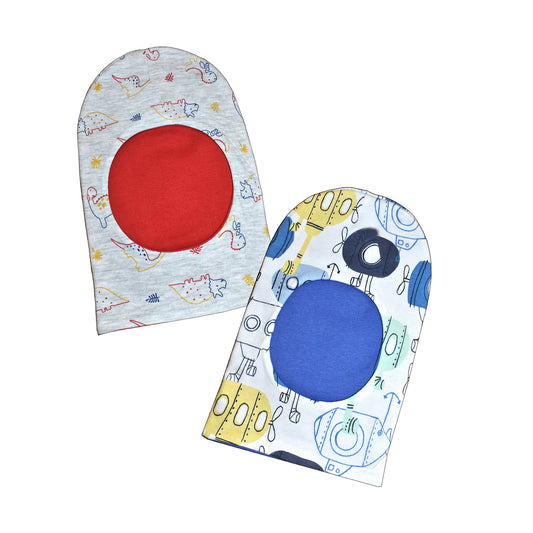 VParents  cotton Baby Boys and girls Reversible Monkey Cap Pack of 2 -multicolour -assorted design